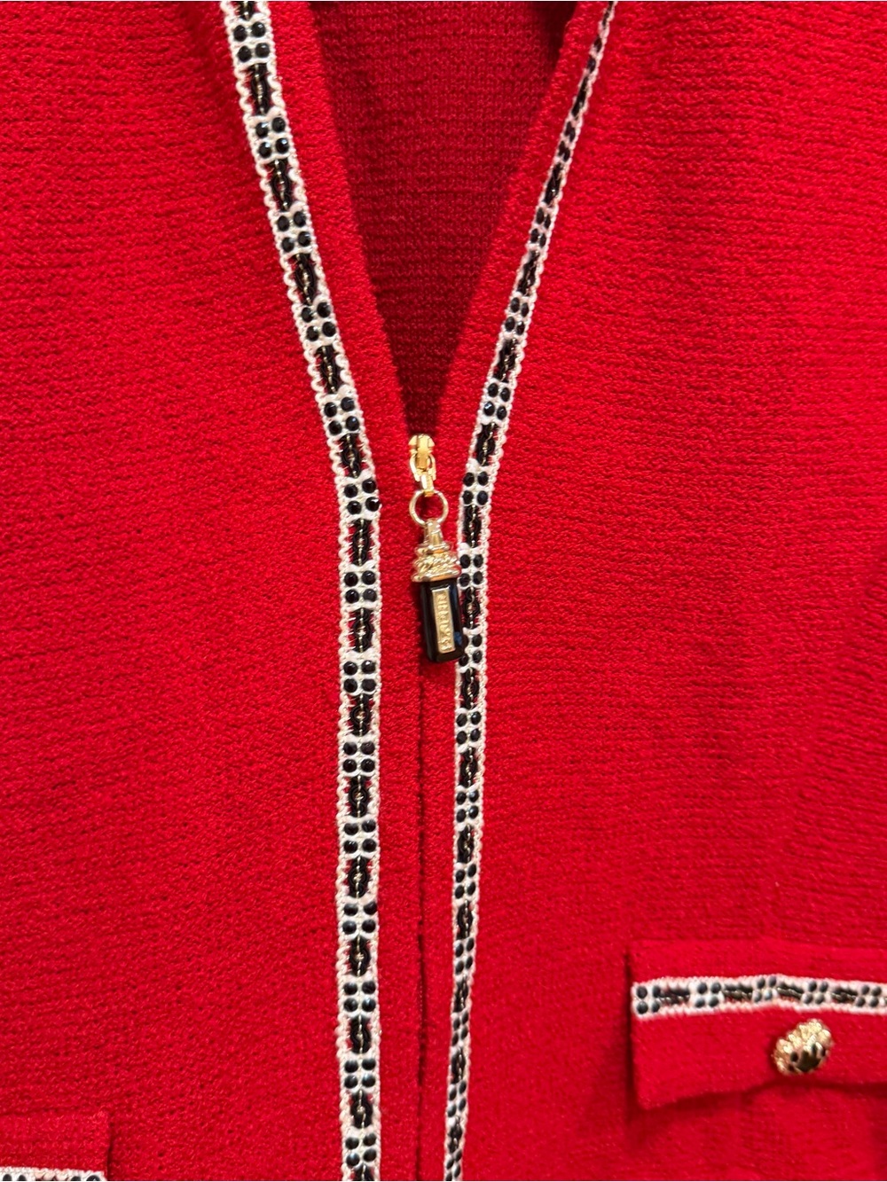St. John Vintage Red Knit Long Blazer with Contrast Trim 12 - Picture 13 of 16